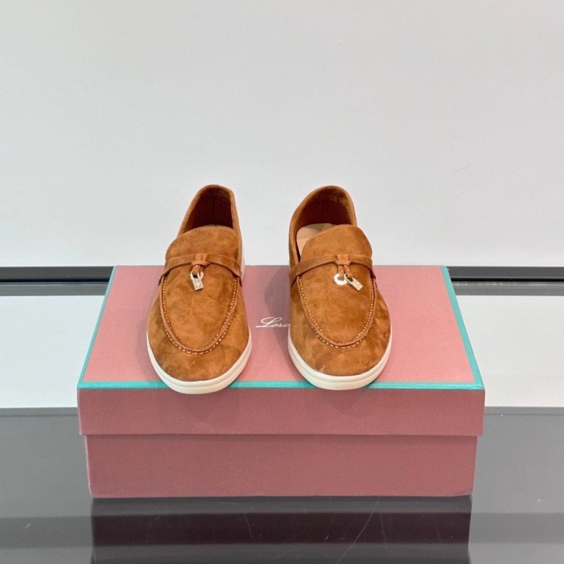 Loro Piana Summer Charms Walk Loafer FAL5899 in cognac suede with mini My Charms on the front saddle, pair side view