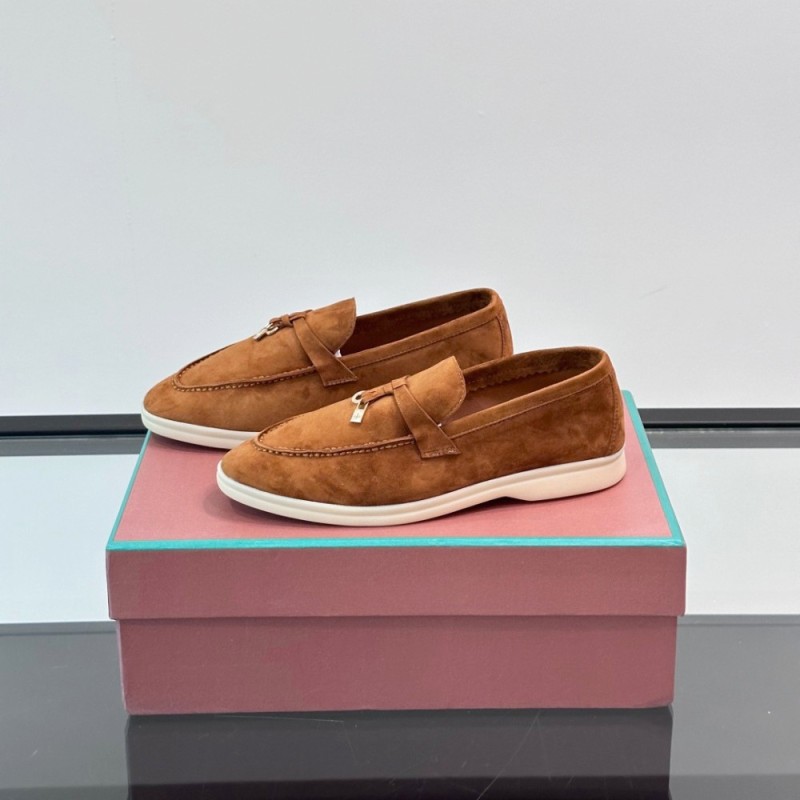 Loro Piana Summer Charms Walk Loafer FAL5899 in cognac suede with mini My Charms on the front saddle, pair side view