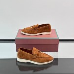 Loro Piana Summer Charms Walk Loafer FAL5899 in cognac suede with mini My Charms on the front saddle, pair side view