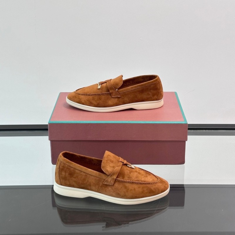 Loro Piana Summer Charms Walk Loafer FAL5899 in cognac suede with mini My Charms on the front saddle, pair side view