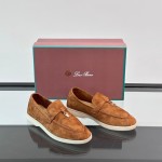Loro Piana Summer Charms Walk Loafer FAL5899 in cognac suede with mini My Charms on the front saddle, pair side view