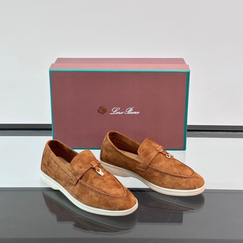 Loro Piana Summer Charms Walk Loafer FAL5899 in cognac suede with mini My Charms on the front saddle, pair side view