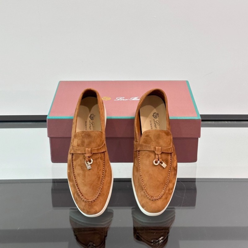Loro Piana Summer Charms Walk Loafer FAL5899 in cognac suede with mini My Charms on the front saddle, pair side view