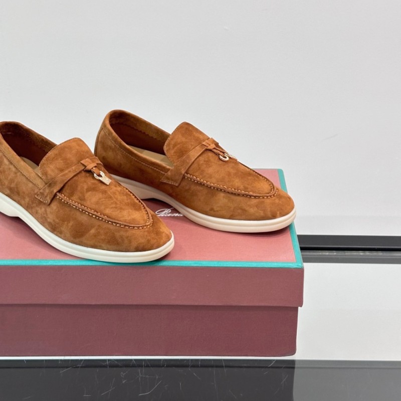 Loro Piana Summer Charms Walk Loafer FAL5899 in cognac suede with mini My Charms on the front saddle, pair side view