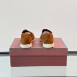 Loro Piana Summer Charms Walk Loafer FAL5899 in cognac suede with mini My Charms on the front saddle, pair side view
