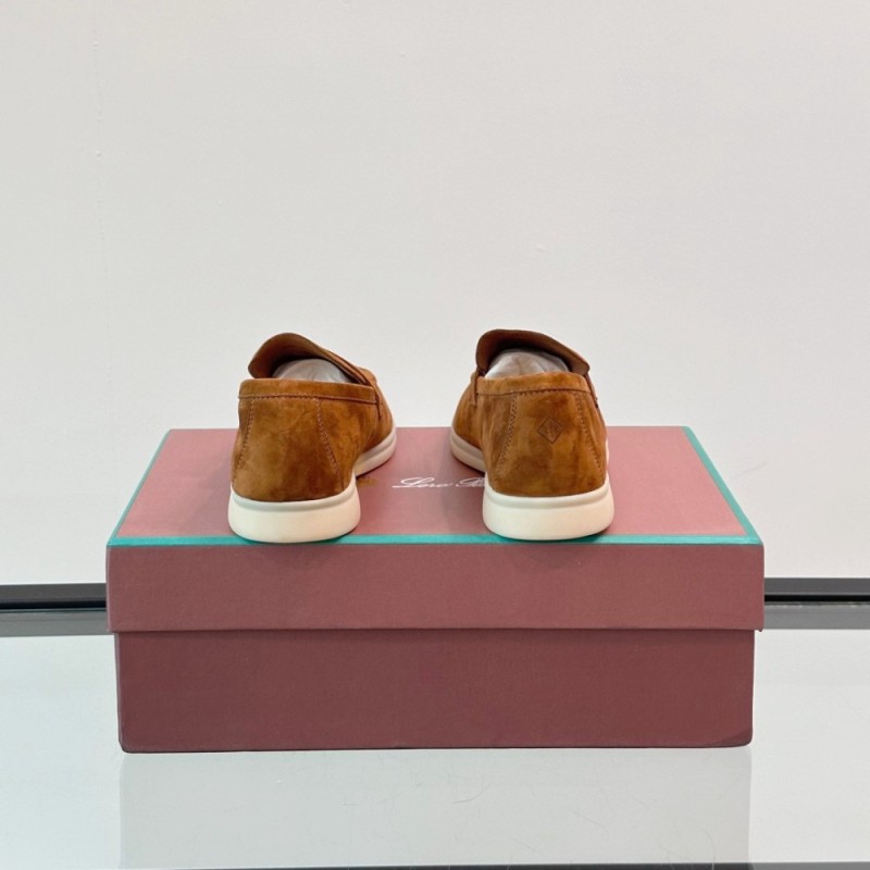 Loro Piana Summer Charms Walk Loafer FAL5899 in cognac suede with mini My Charms on the front saddle, pair side view