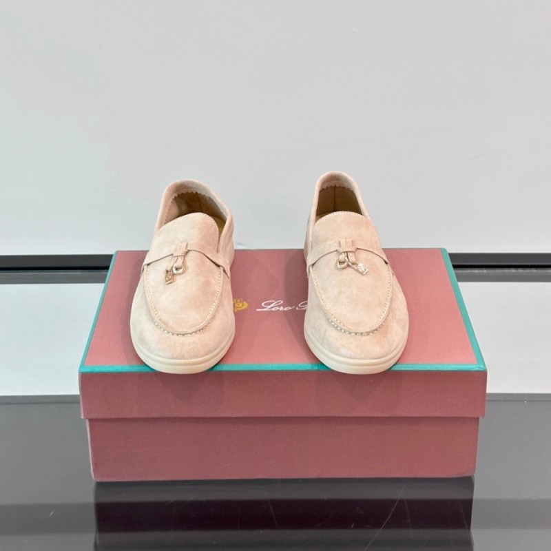 Loro Piana Summer Charms Walk Loafer FAL5899 in cream suede with mini My Charms on the front saddle, pair side view