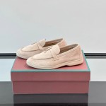 Loro Piana Summer Charms Walk Loafer FAL5899 in cream suede with mini My Charms on the front saddle, pair side view