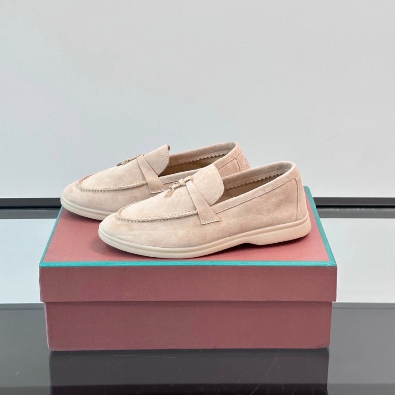 Loro Piana Summer Charms Walk Loafer FAL5899 in cream suede with mini My Charms on the front saddle, pair side view