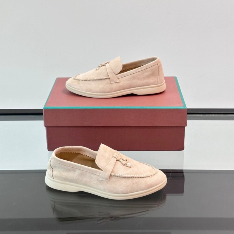 Loro Piana Summer Charms Walk Loafer FAL5899 in cream suede with mini My Charms on the front saddle, pair side view