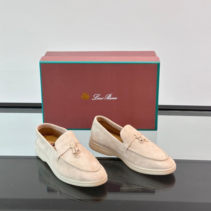 Loro Piana Summer Charms Walk Loafer FAL5899 in cream suede with mini My Charms on the front saddle, pair side view