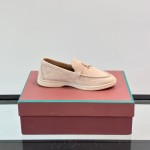 Loro Piana Summer Charms Walk Loafer FAL5899 in cream suede with mini My Charms on the front saddle, pair side view