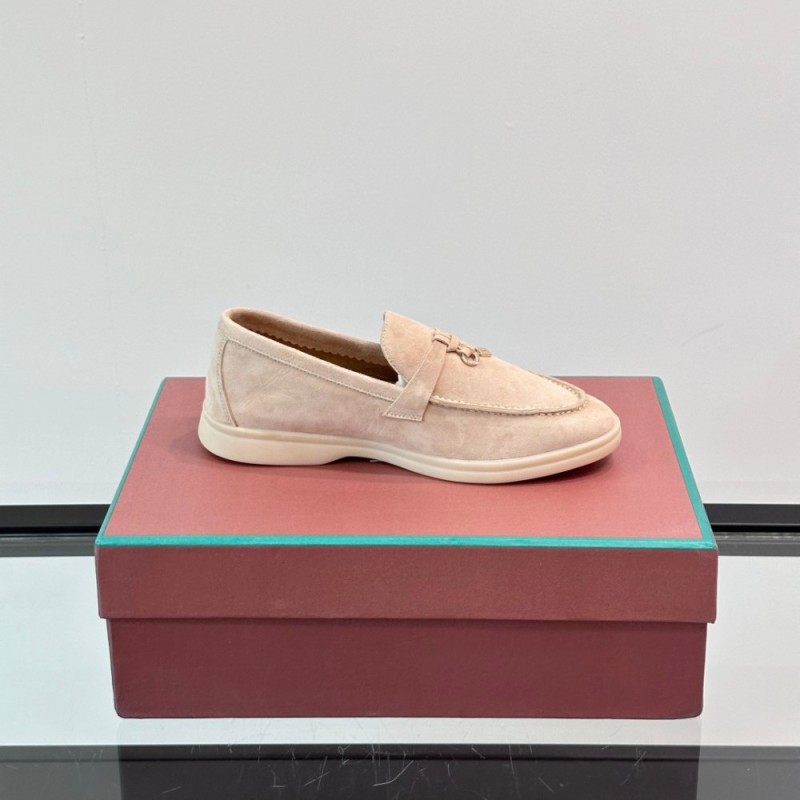 Loro Piana Summer Charms Walk Loafer FAL5899 in cream suede with mini My Charms on the front saddle, pair side view