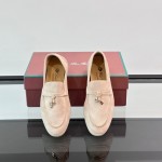 Loro Piana Summer Charms Walk Loafer FAL5899 in cream suede with mini My Charms on the front saddle, pair side view