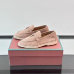 Loro Piana Summer Charms Walk Loafer FAL5899 in dusty rose suede with mini My Charms on the front saddle, pair side view