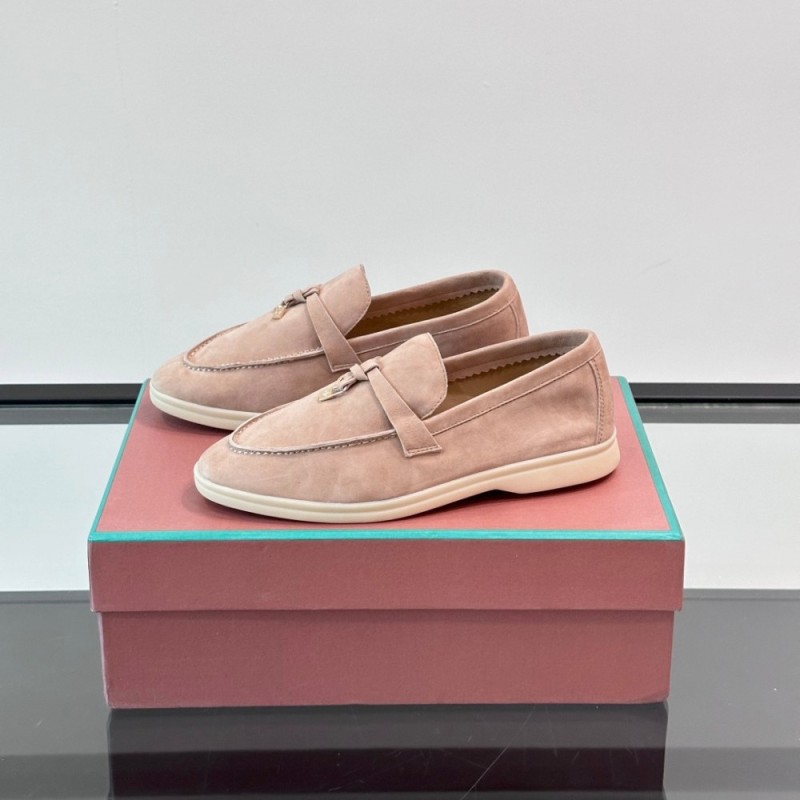 Loro Piana Summer Charms Walk Loafer FAL5899 in dusty rose suede with mini My Charms on the front saddle, pair side view