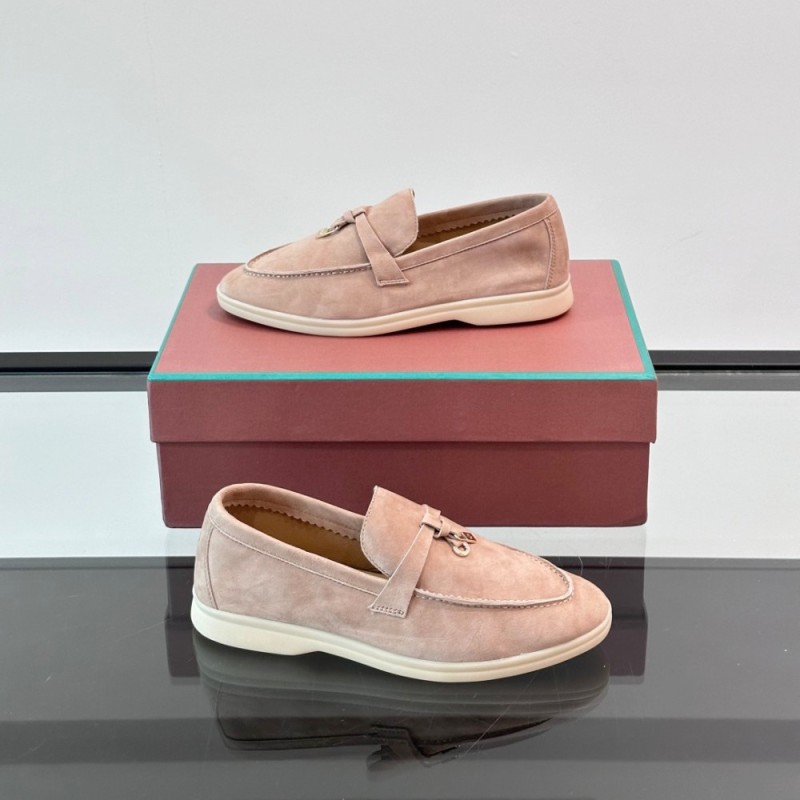 Loro Piana Summer Charms Walk Loafer FAL5899 in dusty rose suede with mini My Charms on the front saddle, pair side view