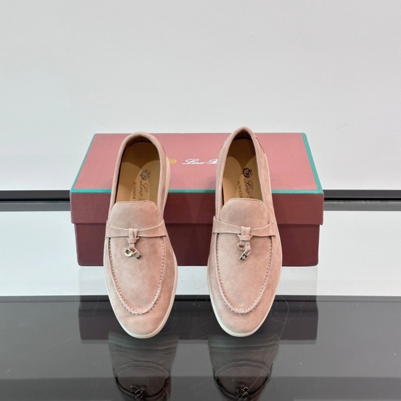 Loro Piana Summer Charms Walk Loafer FAL5899 in dusty rose suede with mini My Charms on the front saddle, pair side view
