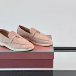Loro Piana Summer Charms Walk Loafer FAL5899 in dusty rose suede with mini My Charms on the front saddle, pair side view