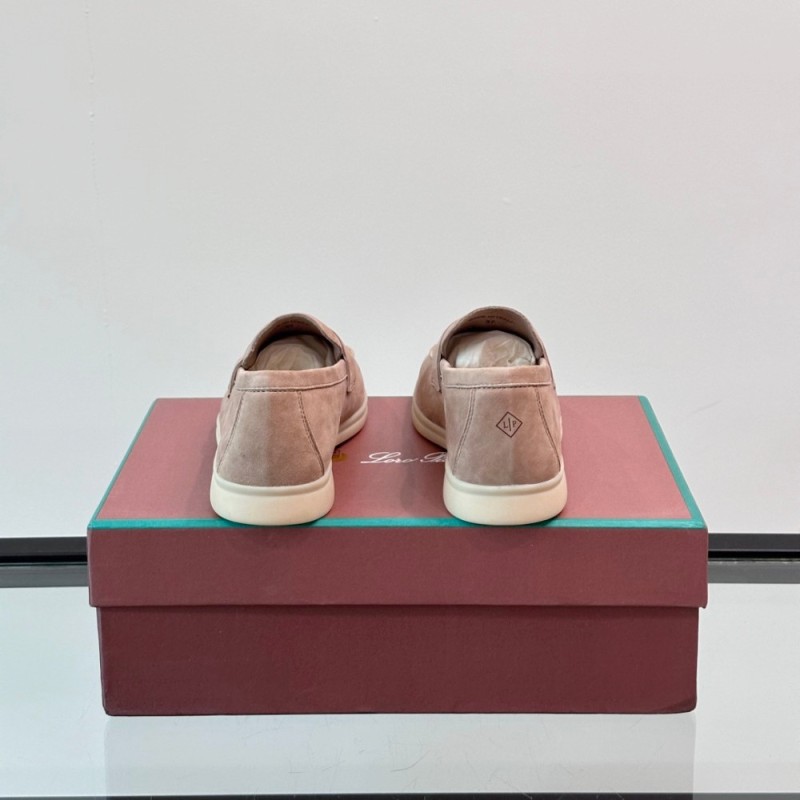 Loro Piana Summer Charms Walk Loafer FAL5899 in dusty rose suede with mini My Charms on the front saddle, pair side view