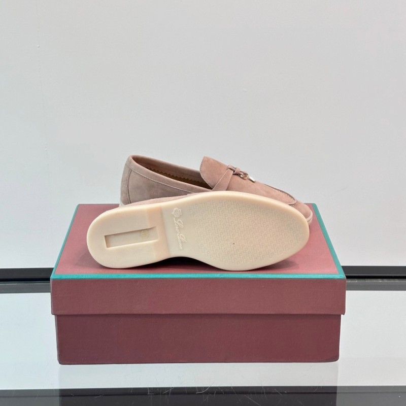 Loro Piana Summer Charms Walk Loafer FAL5899 in dusty rose suede with mini My Charms on the front saddle, pair side view