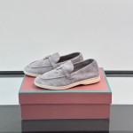 Loro Piana Summer Charms Walk Loafer FAL5899 in ice blue suede with mini My Charms on the front saddle, pair side view