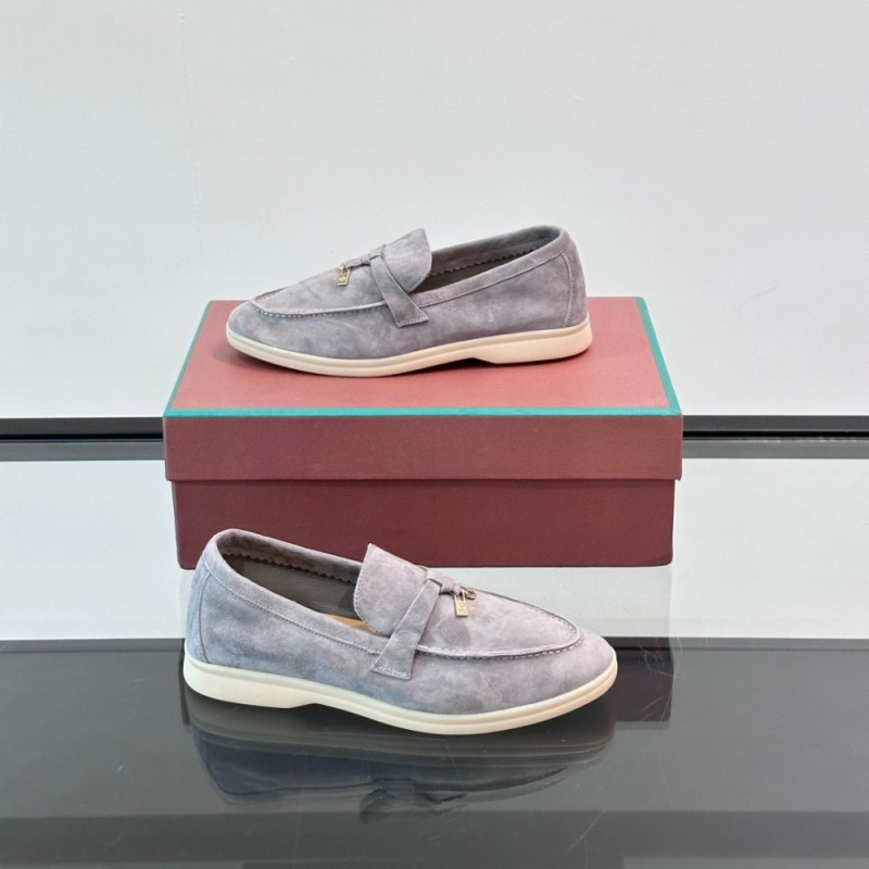 Loro Piana Summer Charms Walk Loafer FAL5899 in ice blue suede with mini My Charms on the front saddle, pair side view