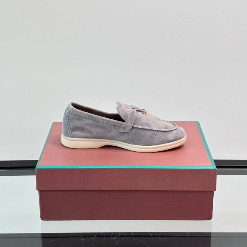 Loro Piana Summer Charms Walk Loafer FAL5899 in ice blue suede with mini My Charms on the front saddle, pair side view