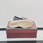 Loro Piana Summer Charms Walk Loafer FAL5899 in ice blue suede with mini My Charms on the front saddle, pair side view