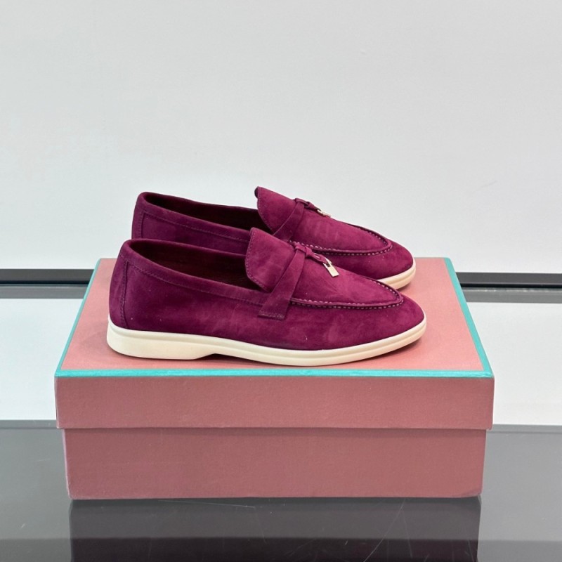Loro Piana Summer Charms Walk Loafer FAL5899 in magenta suede with mini My Charms on the front saddle, pair side view