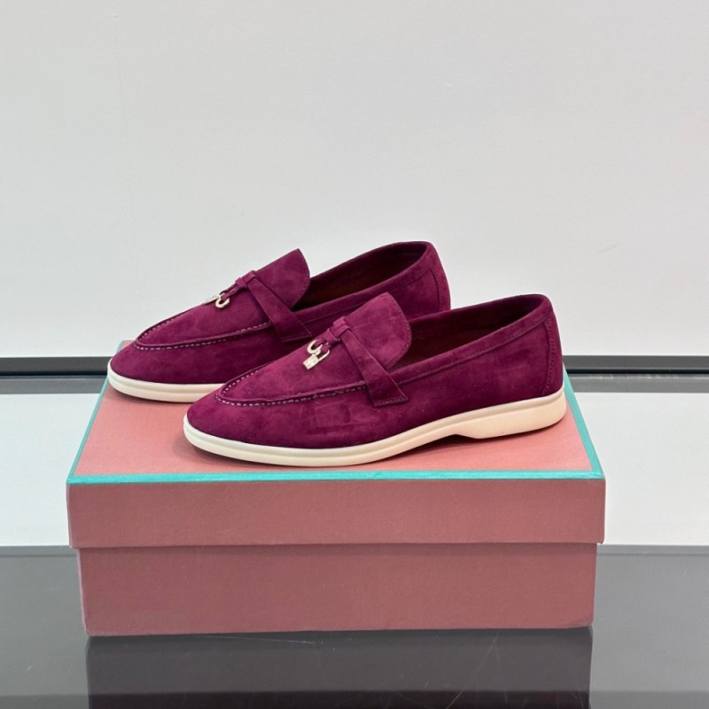 Loro Piana Summer Charms Walk Loafer FAL5899 in magenta suede with mini My Charms on the front saddle, pair side view