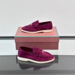 Loro Piana Summer Charms Walk Loafer FAL5899 in magenta suede with mini My Charms on the front saddle, pair side view
