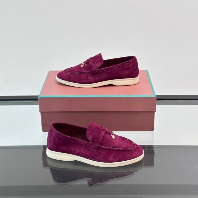 Loro Piana Summer Charms Walk Loafer FAL5899 in magenta suede with mini My Charms on the front saddle, pair side view