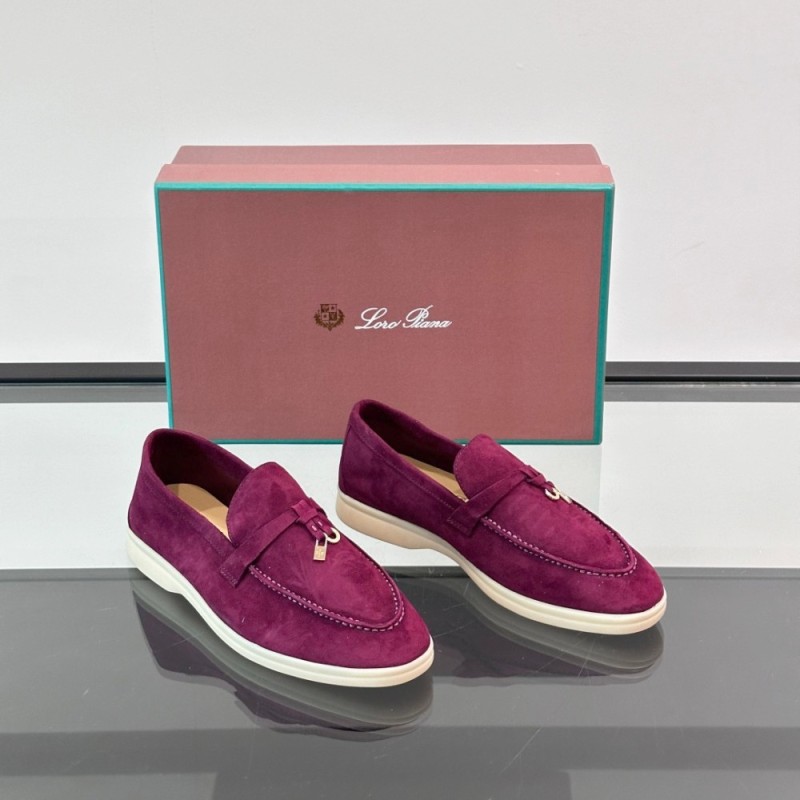 Loro Piana Summer Charms Walk Loafer FAL5899 in magenta suede with mini My Charms on the front saddle, pair side view