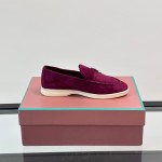 Loro Piana Summer Charms Walk Loafer FAL5899 in magenta suede with mini My Charms on the front saddle, pair side view