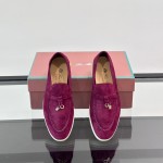 Loro Piana Summer Charms Walk Loafer FAL5899 in magenta suede with mini My Charms on the front saddle, pair side view