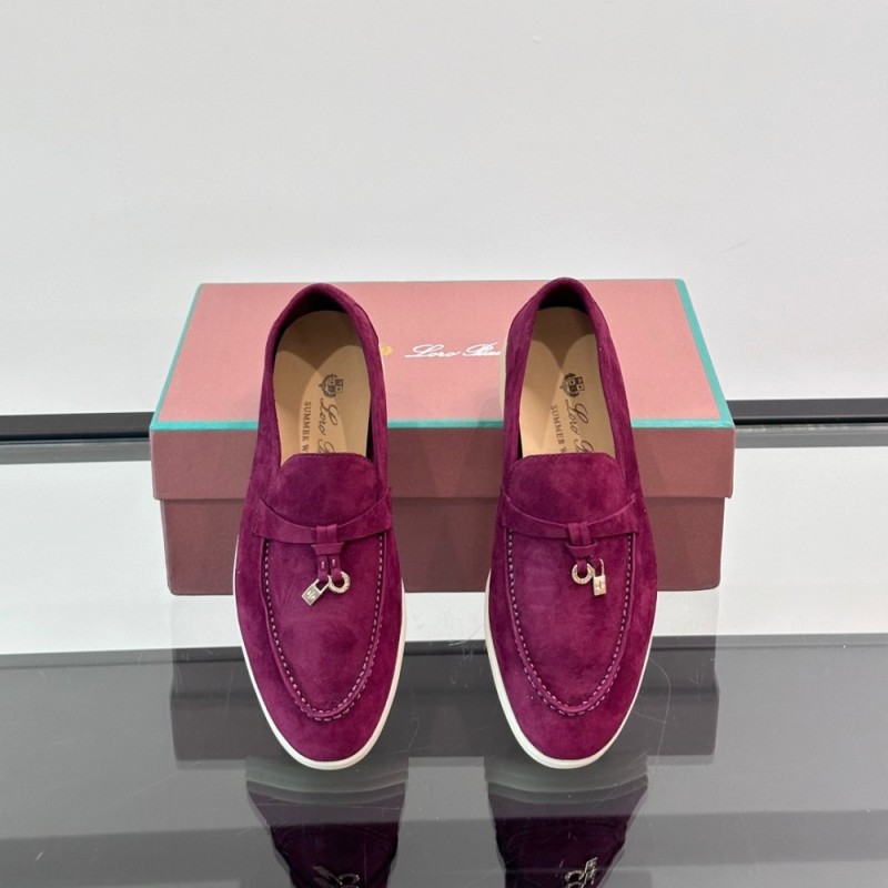 Loro Piana Summer Charms Walk Loafer FAL5899 in magenta suede with mini My Charms on the front saddle, pair side view