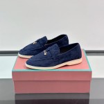 Loro Piana Summer Charms Walk Loafer FAL5899 in navy blue suede with mini My Charms on the front saddle, pair side view