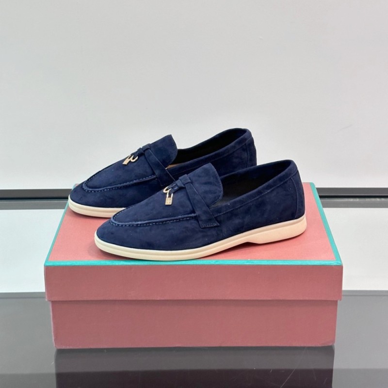 Loro Piana Summer Charms Walk Loafer FAL5899 in navy blue suede with mini My Charms on the front saddle, pair side view
