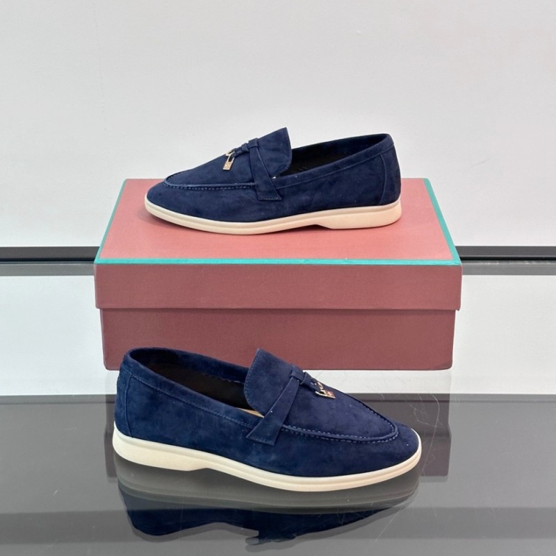 Loro Piana Summer Charms Walk Loafer FAL5899 in navy blue suede with mini My Charms on the front saddle, pair side view