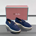Loro Piana Summer Charms Walk Loafer FAL5899 in navy blue suede with mini My Charms on the front saddle, pair side view