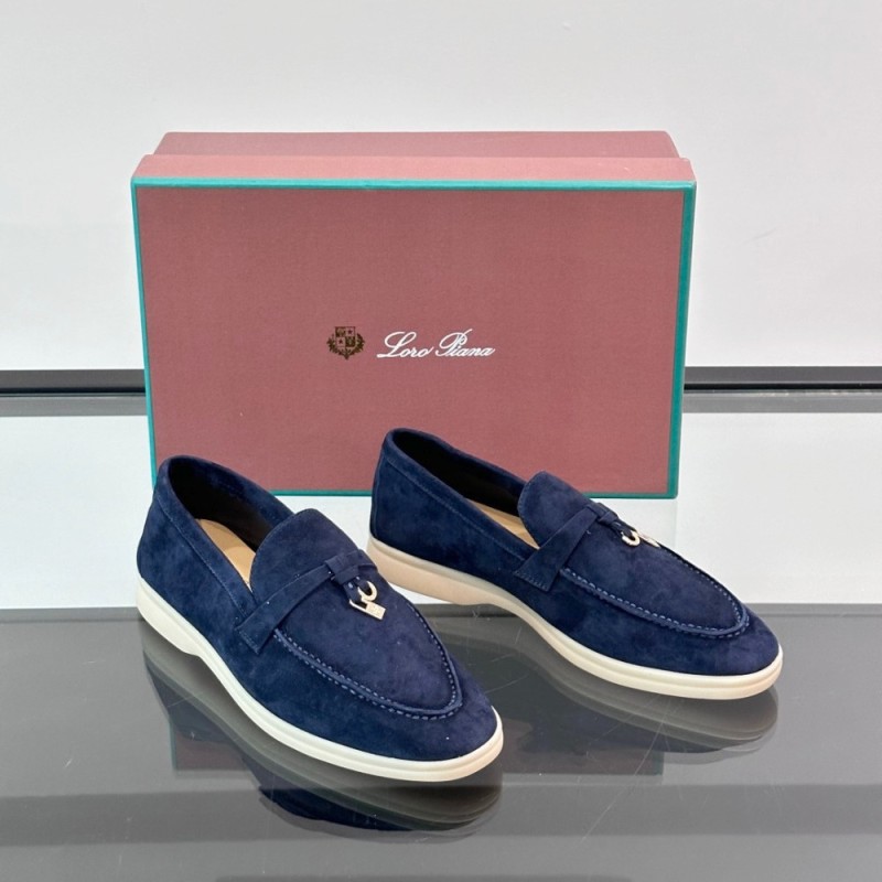 Loro Piana Summer Charms Walk Loafer FAL5899 in navy blue suede with mini My Charms on the front saddle, pair side view