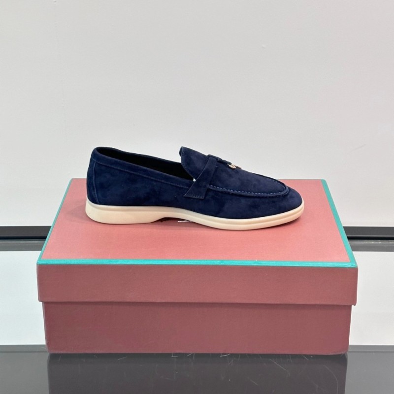 Loro Piana Summer Charms Walk Loafer FAL5899 in navy blue suede with mini My Charms on the front saddle, pair side view