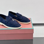 Loro Piana Summer Charms Walk Loafer FAL5899 in navy blue suede with mini My Charms on the front saddle, pair side view