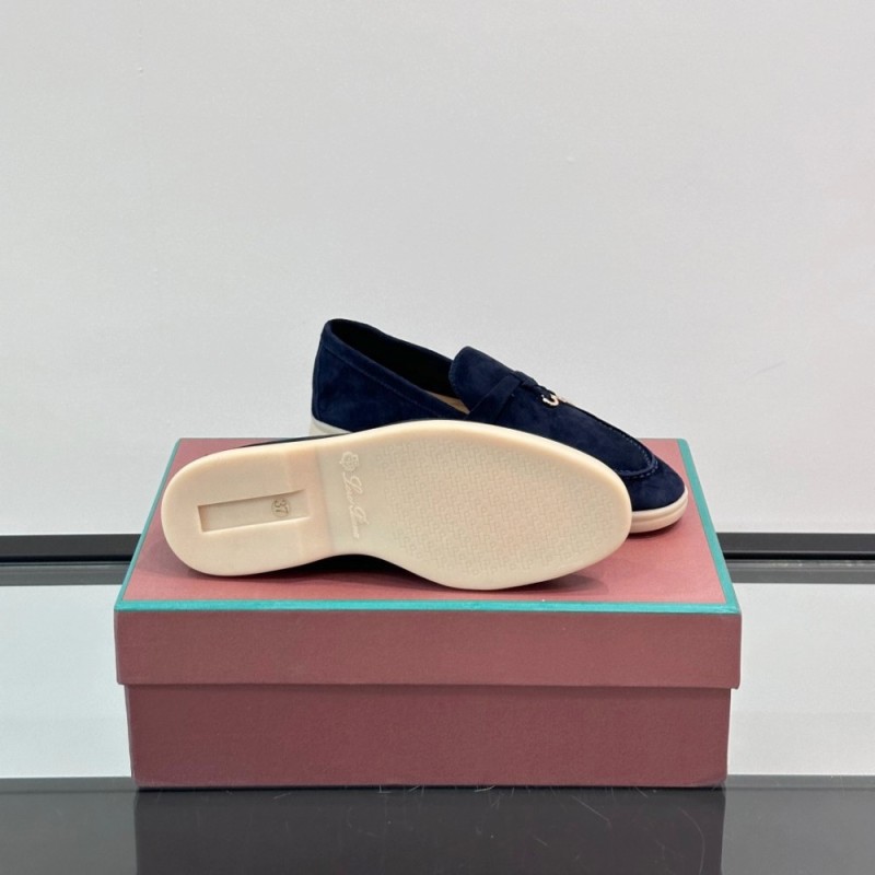 Loro Piana Summer Charms Walk Loafer FAL5899 in navy blue suede with mini My Charms on the front saddle, pair side view