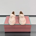 Loro Piana Summer Charms Walk Loafer FAL5899 in pale pink suede with mini My Charms on the front saddle, pair side view
