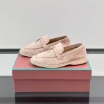 Loro Piana Summer Charms Walk Loafer FAL5899 in pale pink suede with mini My Charms on the front saddle, pair side view