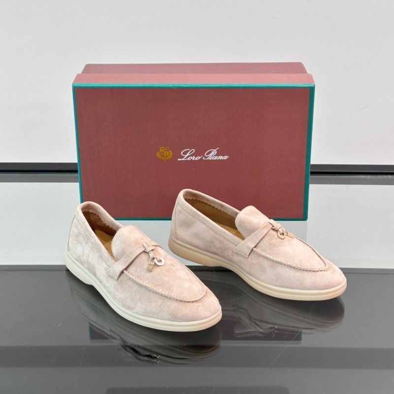 Loro Piana Summer Charms Walk Loafer FAL5899 in pale pink suede with mini My Charms on the front saddle, pair side view