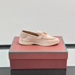 Loro Piana Summer Charms Walk Loafer FAL5899 in pale pink suede with mini My Charms on the front saddle, pair side view
