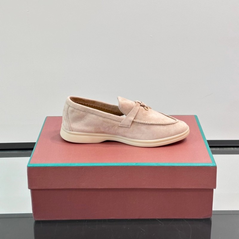 Loro Piana Summer Charms Walk Loafer FAL5899 in pale pink suede with mini My Charms on the front saddle, pair side view